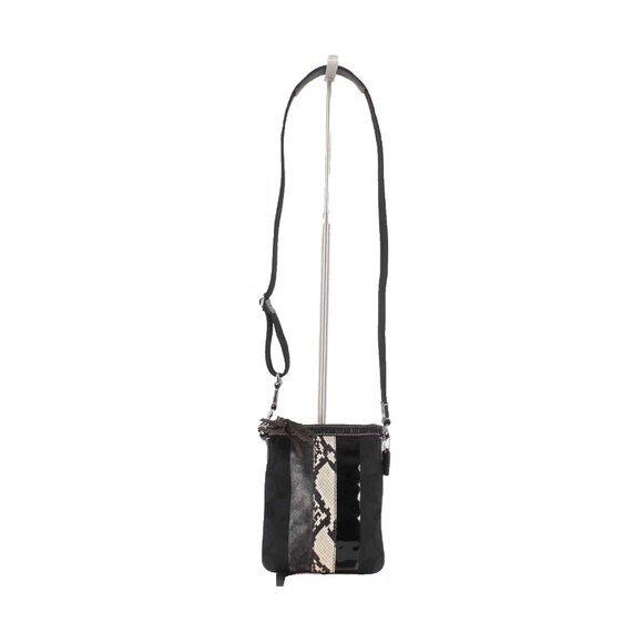 Coach 8.5 x 7 x .5 Black Beige Canvas Patent Snake Smooth Leather Xbody Purse - Picture 1 of 7